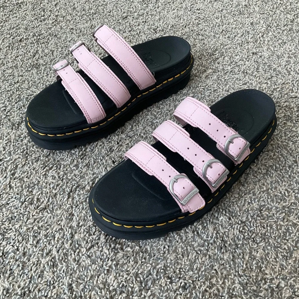 Dr Martens Womens Blaire Slide Platform Sandals Pink Leather Buckle Size 8 US